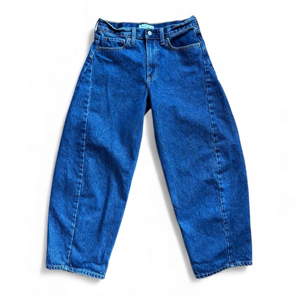 Abercrombie & Fitch The Mid Rise Barrel Denim Jeans Darker Wash Blue Size 28 - Picture 2 of 8